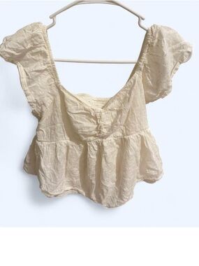 Japna Cream Flutter Sleeve Peplum Top